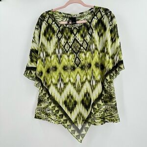 New Directions Kathy Lime Brown Sleeveless Top With Attached Sheer Overlay Sz L